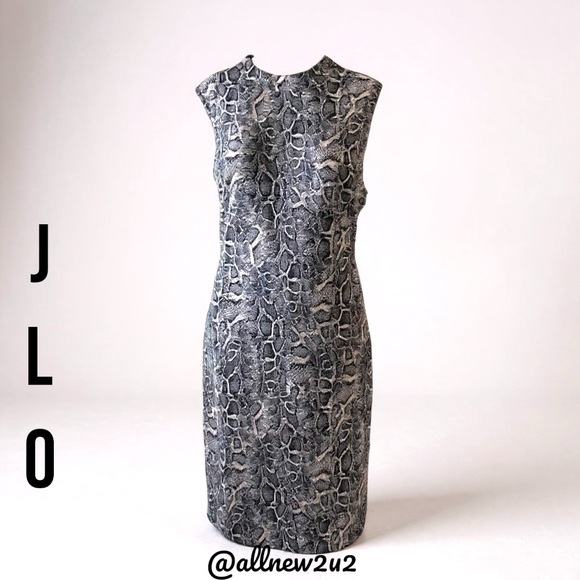 Jennifer Lopez Dresses & Skirts - Jennifer Lopez Peekaboo Back Bodycon Snake Print Midi Dress Size 10
